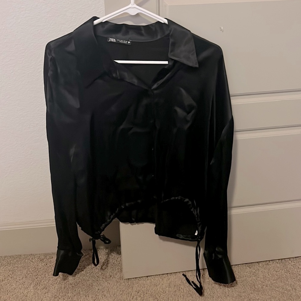 Brand new Zara satin efect shirt with side ties NWOT
